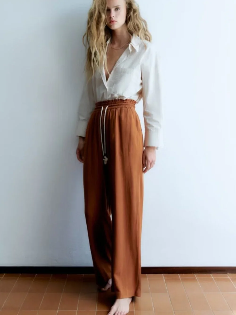 NWT ZARA Linen Brown Trouser, Size Medium